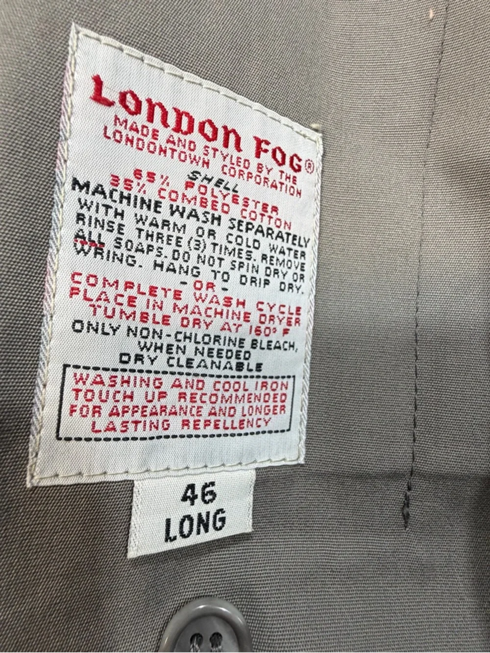London Fog Maincoats 46 Long Trench Coat Removeable Inner Lining Gray Button - Picture 4 of 7